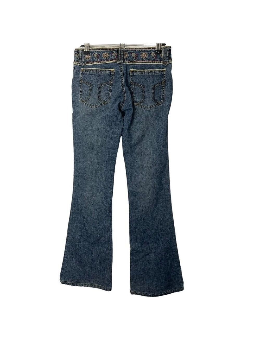 Bohemian Flared Jeans Womens 25/30 Blue Denim Embroidered Lace Hippie Boho 90s